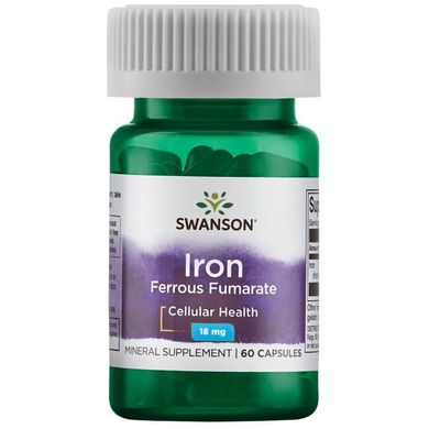 Залізо стеарилфумарат, Iron Ferrous Fumarate, Swanson, 18 мг, 60 капсул
