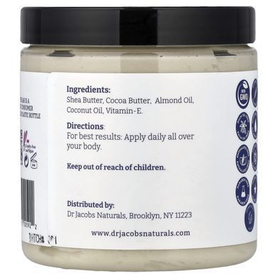 Dr. Jacobs Naturals, Plant-Based Shea Souffle Body Butter, Fragrance Free, 8 oz (226 g)