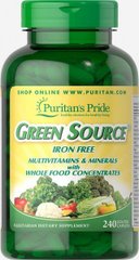 Мультивітаміни і мінерали, що не містять заліза Green Source®, Green Source® Iron Free Multivitamin,Minerals, Puritan's Pride, 240 таблеток