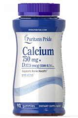 Кальций + Витамин D жевательные конфеты, Calcium + Vitamin D Gummies, Puritan's Pride, 600 мг/600 МЕ, 90 жевательных купить в Киеве и Украине