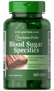 Особенности сахара в крови с корицей и хромом, Blood Sugar Specifics with Cinnamon & Chromium, Puritan's Pride,, 60 капсул купить в Киеве и Украине