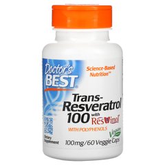 Транс-ресвератрол 100, Trans-Resveratrol 100 with Resvinol, Doctor's Best, 100 мг, 60 растительных капсул купить в Киеве и Украине