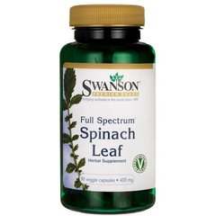 Шпинат, Full Spectrum Spinach Leaf, Swanson, 400 мг, 90 капсул