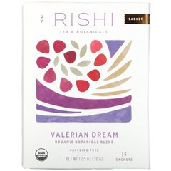 Rishi Tea, Органічна ботанічна суміш, валеріана мрія, без кофеїну, 15 пакетиків, 1,05 унції (30 г)