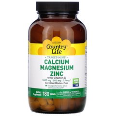 Кальцій магній цинк Country Life (Calcium Magnesium Zinc) 180 таблеток
