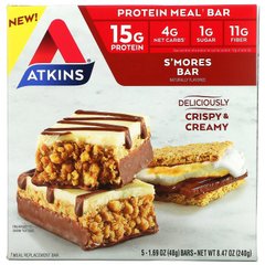 Atkins, Protein Meal Bar, батончик S'mores, 5 батончиков, 1,69 унции (48 г) купить в Киеве и Украине