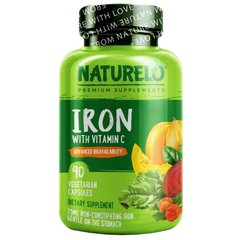 Залізо з вітаміном С, Iron with Vitamin C, NATURELO, 90 рослинних капсул