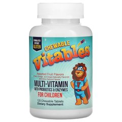 Жувальні мультивітаміни з пробіотиками та ферментами для дітей, фруктове асорті, Vitables, 120 вегетаріанських таблеток
