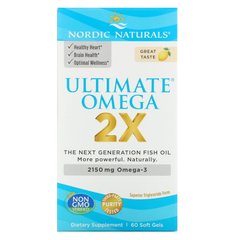 Омега 2х, лимонний смак, Ultimate Omega 2x, Nordic Naturals, 60 капсул