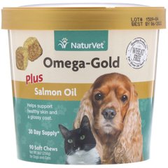 Omega-Gold с жиром лосося, добавка для собак и котов, NaturVet, 90 мягких жевательных таблеток купить в Киеве и Украине