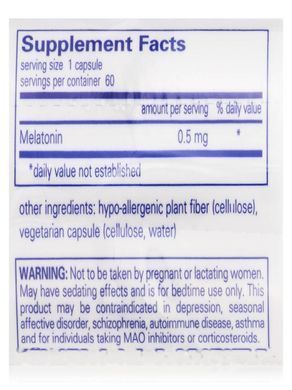 Melatonin Pure Encapsulations (Melatonin) 0.5 mg 60 capsules