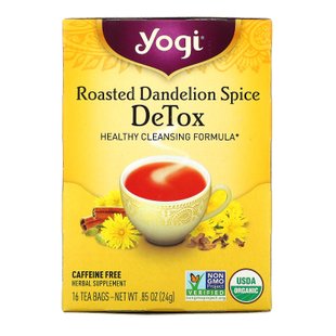 Жареный Одуванчик Spice Детокс, Roasted Dandelion Spice Detox, без кофеина, Yogi Tea, 16 чайных пакетиков, 0,85 унц. (24 г) купить в Киеве и Украине