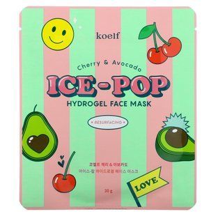 Koelf, Hydrogel Face Mask Ice-Pop, with Cherry and Avocado, 5 pcs, 30 g