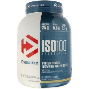 ISO100 hydrolyzed, 100% whey protein isolate, birthday cake, Dymatize Nutrition, 1.4 kg