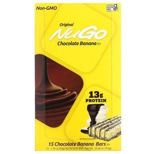 Пища на ходу, шоколадные банановые батончики, NuGo Nutrition, 15 протеиновых батончиков, 50 г (1.76 унции) каждый купить в Киеве и Украине