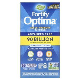 Nature's Way, Fortify Optima, Age 50+, пробіотики + пребіотики, покращений догляд, 90 млрд КУО, 30 капсул із відстроченим вивільненням