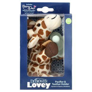 Dr. Brown's, Lovey, Happy Paci&trade;, Silicone Pacifier & Teether Holder, 0-12 Months +, Giraffe, 2 Piece Set