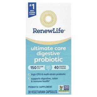 Renew Life, Ultimate Flora, Ultimate Care, пробіотик з підвищеною силою дії, 150 млрд. живих культур, 30 вегетаріанських капсул