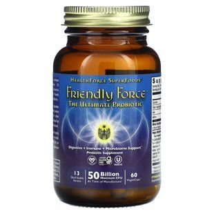 HealthForce Superfoods, Friendly Force&trade;, найкращий пробіотик, 50 млрд капсул, 60 веганських капсул (25 млрд КУО в 1 капсулі)