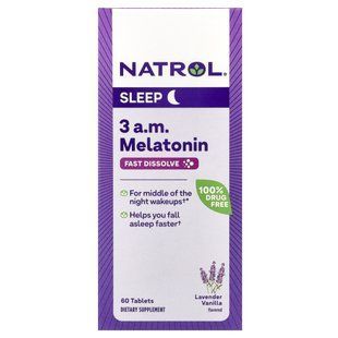 Natrol, 3 часа ночи, мелатонин, сон, лаванда, ваниль, 60 таблеток купить в Киеве и Украине