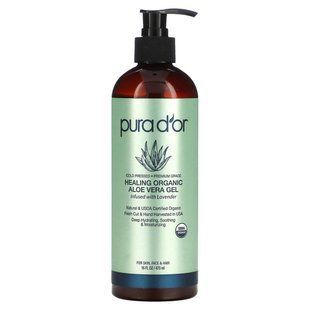 Pura D'or, Healing Organic Aloe Vera Gel, Infused With Lavender, 16 fl oz (473 ml) купить в Киеве и Украине