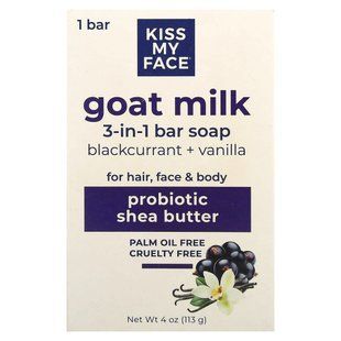 Kiss My Face, Goat Milk 3-in-1 Bar Soap, Blackcurrant + Vanilla, 1 Bar, 4 oz (113 g) купить в Киеве и Украине