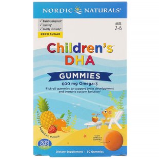 Жевательные таблетки с ДГК, со вкусом тропических фруктов, Children's DHA, Nordic Naturals, 600 мг, 30 жевательных таблеток купить в Киеве и Украине