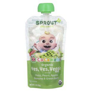 Sprout Organics, Cocomelon, Organic Yes, Yes, Veggie with Fruit, 8 Months and Up, Pea, Pears, Apples, Banana & Green Beans, 3.5 oz (99 g) купить в Киеве и Украине