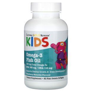 California Gold Nutrition, Kid&rsquo;s Omega-3 Fish Oil, Natural Strawberry, 60 Fish Gelatin Softgels купить в Киеве и Украине