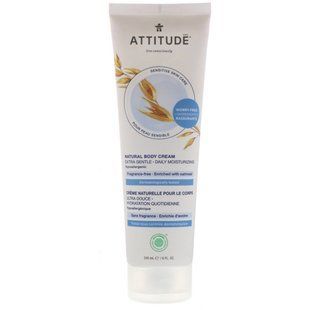 Натуральний крем для тіла, Екстра ніжний, без запаху, Natural Body Cream, Extra Gentle, Fragrance-Free, ATTITUDE, 240 мл