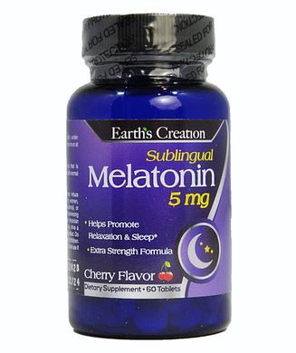Мелатонін смак вишні Earth`s Creation (Melatonin Sublingual Cherry Flavor) 5 мг 60 таблеток