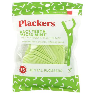 Зубочистки з ниткою для задніх зубів, м'ята, Micro Mint, Plackers, 75 шт