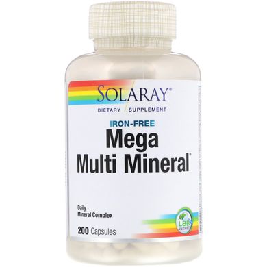 Мультимінерали, без заліза, Mega Multi Mineral Iron Free, Solaray, 200 капсул
