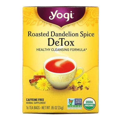 Смажений Кульбаба Spice Детокс, Roasted Dandelion Spice Detox, без кофеїну, Yogi Tea, 16 чайних пакетиків, 0,85 унц (24 г)