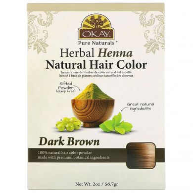 Натуральна фарба для волосся із трав'яної хни темно-коричневий Okay (Herbal Henna Natural Hair Color Dark Brown) 56,7 г