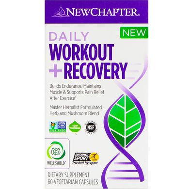 Для відновлення м'язів і уникнення болю після тренування, Daily Workout Recovery, New Chapter, 60 вегетаріанських капсул