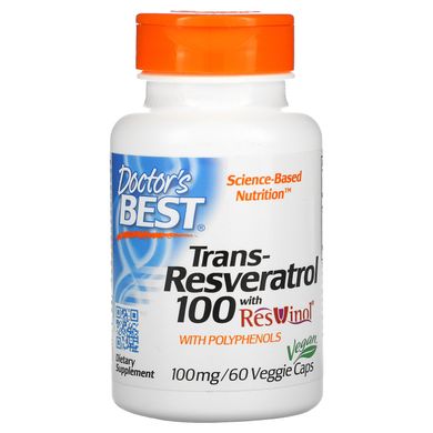 Транс-ресвератрол 100, Trans-Resveratrol 100 with Resvinol, Doctor's Best, 100 мг, 60 рослинних капсул