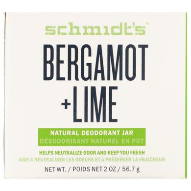 Натуральний дезодорант в баночці, бергамот і лайм, Schmidt's Naturals, 56,7 г