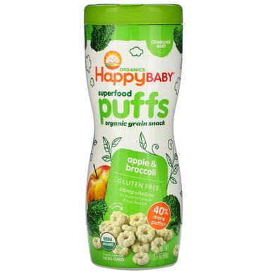 Зернові пуфи ябЦибуляо і брокколі органік Happy Family Organics (Superfood Puffs) 60 г