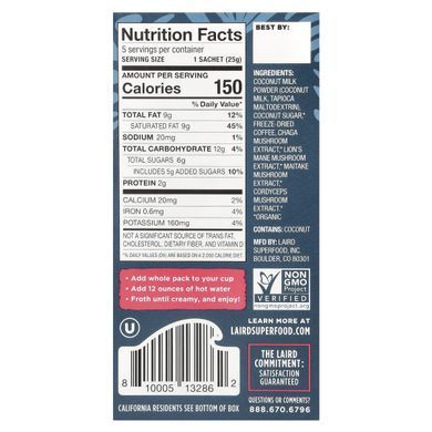 Laird Superfood, Лате швидкого приготування, солодкий і вершковий, 5 упаковок по 25 г (0,9 унції)