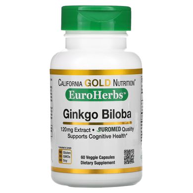 Гинко Билоба California Gold Nutrition (Ginkgo Biloba Extract) 120 мг 60 вегетарианских капсул купить в Киеве и Украине
