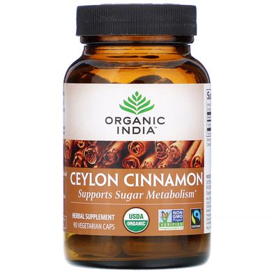 Цейлонська Кориця, Ceylon Cinnamon, Organic India, 90 вегетаріанських капсул
