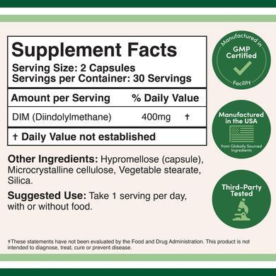DIM Healthy Estrogen Metabolism Double Wood (DIM, Diindolylmethane) 400 mg 60 capsules