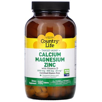 Кальций магний цинк Country Life (Calcium Magnesium Zinc) 180 таблеток купить в Киеве и Украине