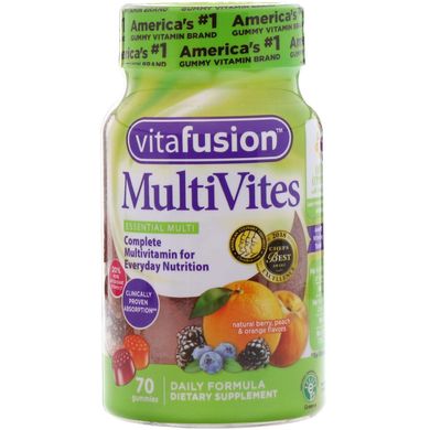 MutiVites, Мультивітаміни, натуральний смак ягід, персика і апельсина, VitaFusion, 70 жувальних таблеток