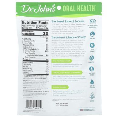 Dr. John's Healthy Sweets, Oral Health, капли для свежего дыхания, + кристаллы цинка, лимон и мята, без сахара, 24 конфеты в индивидуальной упаковке, 109 г (3,85 унции) купить в Киеве и Украине