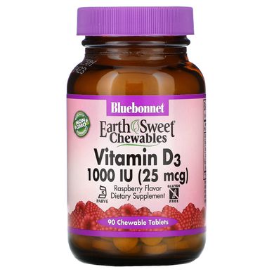 Вітамін Д3 зі смаком малини Bluebonnet Nutrition (Vitamin D3) 1000 МО 90 жувальних таблеток