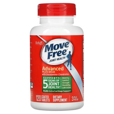 Move Free, здоров'я суглобів, глюкозамін і хондроїтин плюс МСМ, Schiff, 120 таблеток, вкритих оболонкою