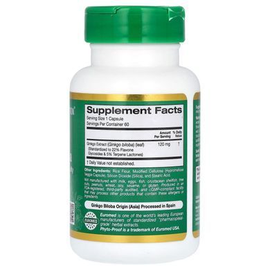 Ginkgo Biloba California Gold Nutrition (Ginkgo Biloba Extract) 120 mg 60 vegetarian capsules