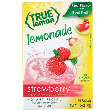 Справжній лимон, полуничний лимонад, True Citrus, 10 пакетиків, 1,06 унц (30 г)